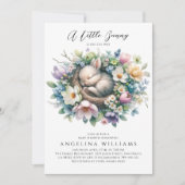 小さなバニーフローラベビーガールシャワー 招待状 (正面)