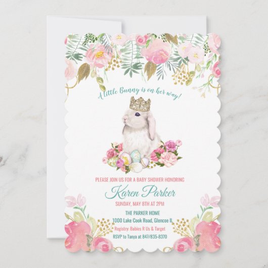 小さなバニーフローラベビーシャワー招待状 招待状 (正面)