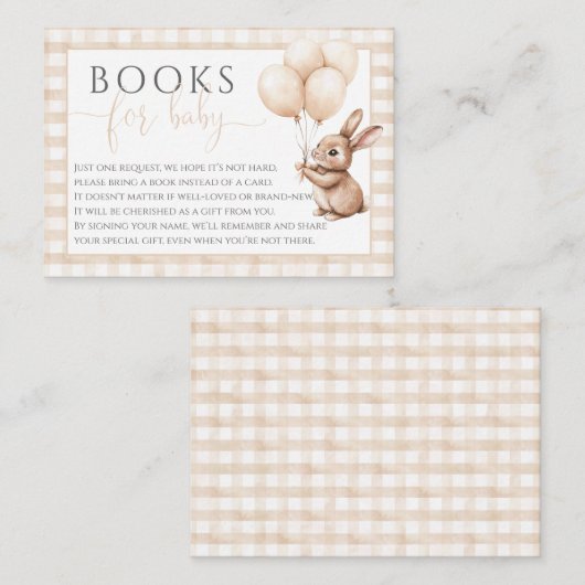 小さなバニーベビーの風船の赤ちゃんシャワーのための本 エンクロージャーカード (正面/裏面)