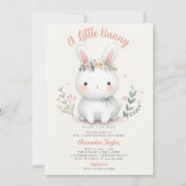 小さなバニーワイルドフラワーキュート赤ちゃん女の子シャワー 招待状 (正面)