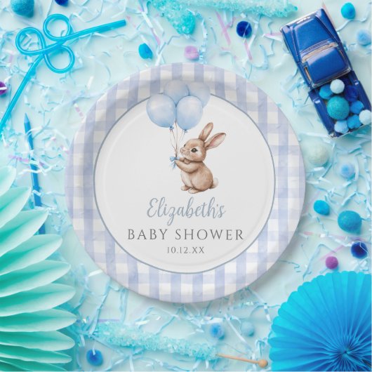 小さなバニー青いバルーン男の子の赤ちゃんシャワー ペーパープレート (パーティー)