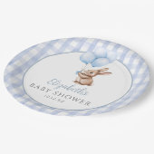 小さなバニー青いバルーン男の子の赤ちゃんシャワー ペーパープレート (アングル)