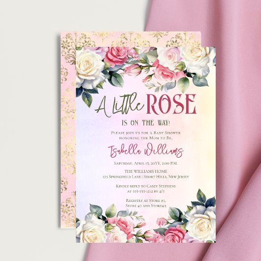 小さなバラが途中のフローラの赤ちゃんシャワー 招待状