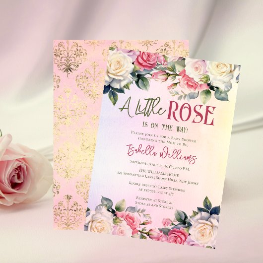 小さなバラが途中のフローラの赤ちゃんシャワー 招待状