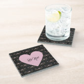 小さなバラと黒いハートに優しいピンク色ストライプの ガラスコースター (アングル)