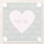 小さなバラと黒いハートに優しいピンク色ストライプの ガラスコースター (裏面)