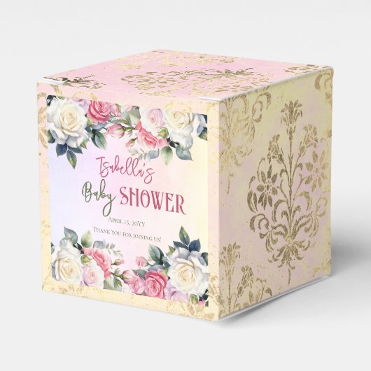 小さなバラフローラ女の子の赤ちゃんシャワーありがとう フェイバーボックス (正面サイド)