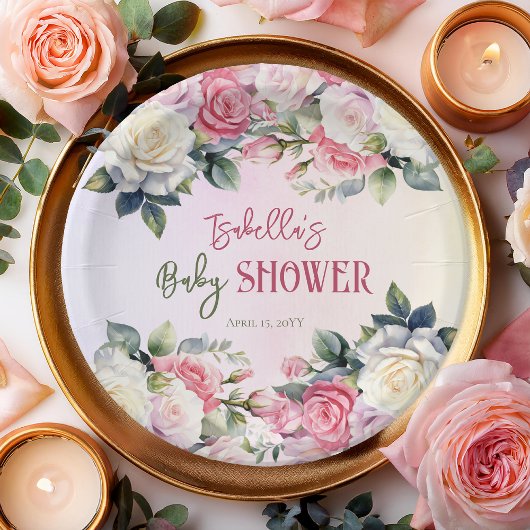 小さなバラフローラ女の子ベビーシャワー ペーパープレート