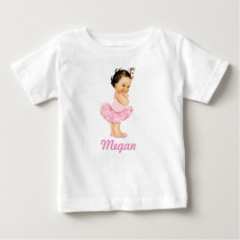 小さなバレリーナのブラウンヘア ピンクのチュチュ ベビーTシャツ