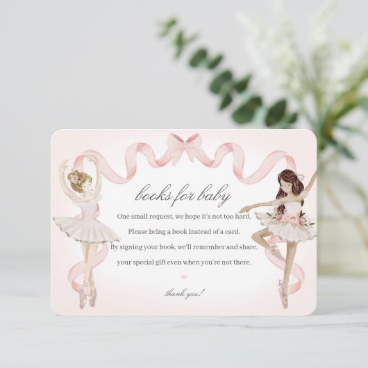 小さなバレリーナベビーの本の赤ちゃんシャワー挿入用 エンクロージャーカード (スタンド正面)