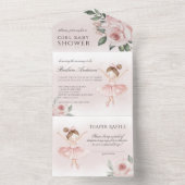 小さなバレリーナ水の色の女の子ベビーシャワー オールインワン招待状 (内側)