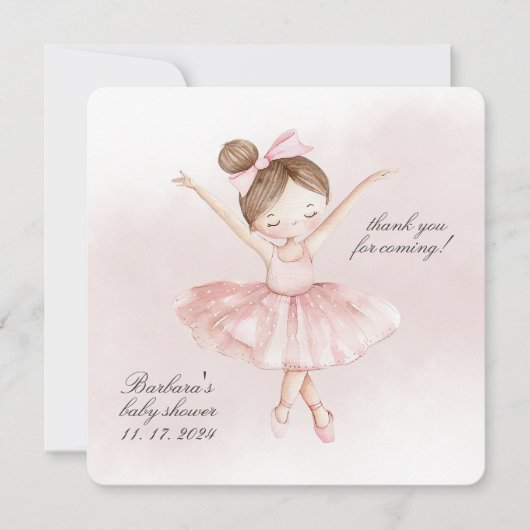 小さなバレリーナ水の色の女の子ベビーシャワー サンキューカード (正面)