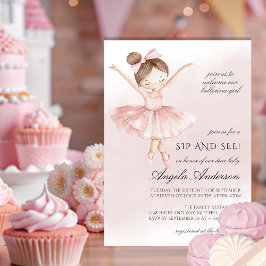 小さなバレリーナ水の色の女の子sipと参照 招待状