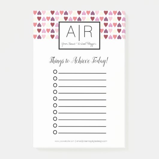 小さなバレンタインデーパターン(の模様が)あるハート ポストイット (正面)