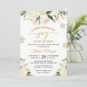 小さなバンドルの喜び金ゴールドフローラ赤ちゃんシャワー 招待状 (スタンド正面)