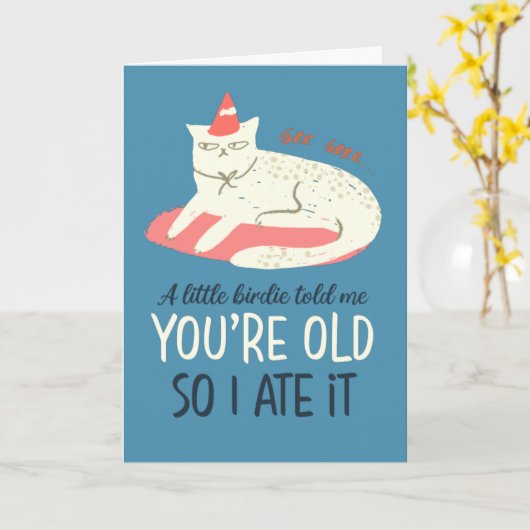 小さなバーディーが私に猫好きおもしろい誕生日を言った カード (黄色い花)