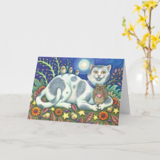 小さなバーディーが私に言った、猫の誕生日カーカスタマイズド カード (黄色い花)