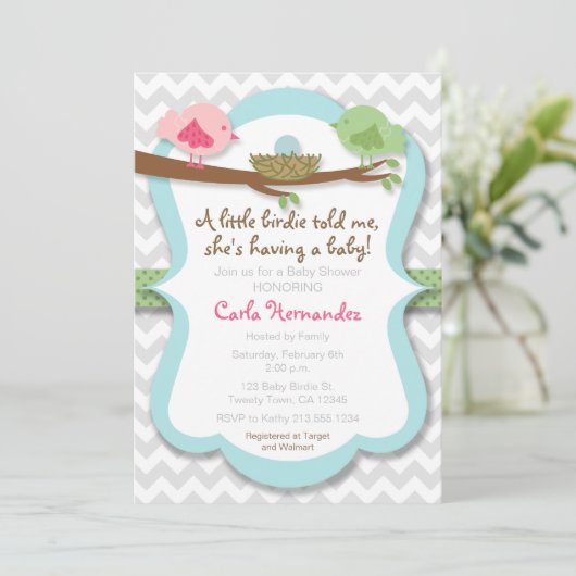 小さなバーディーが私に赤ちゃんシャワー招待状を言った 招待状 (スタンド正面)