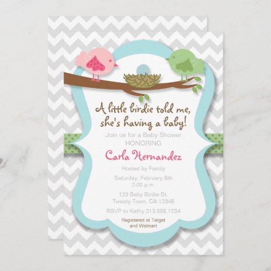 小さなバーディーが私に赤ちゃんシャワー招待状を言った 招待状 (正面/裏面)