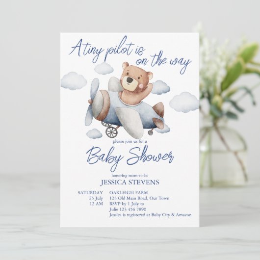 小さなパイロット飛行機の赤ちゃんシャワー 招待状 (スタンド正面)