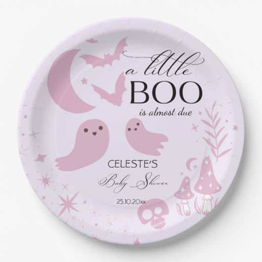 小さなパステルピンクのハロウィーンの赤ちゃんシャワー ペーパープレート (正面)