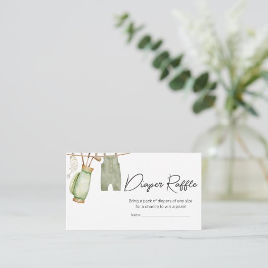 小さなパターゴルフ赤ちゃんシャワーおむつラッフル エンクロージャーカード (スタンド正面)