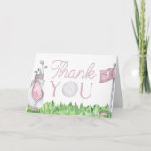 小さなパターピンクのゴルフベビーシャワー サンキューカード (正面)