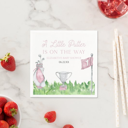 小さなパターピンクのゴルフベビーシャワー スタンダードカクテルナプキン (インサイチュ)