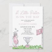 小さなパターピンクのゴルフベビーシャワー 招待状 (正面)