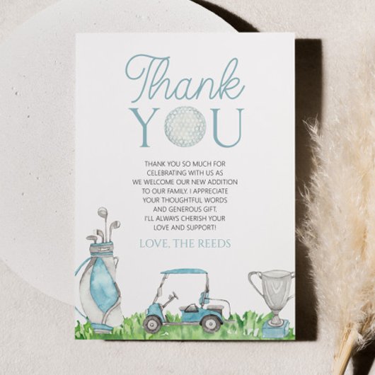 小さなパターブルーゴルフベビーシャワー サンキューカード