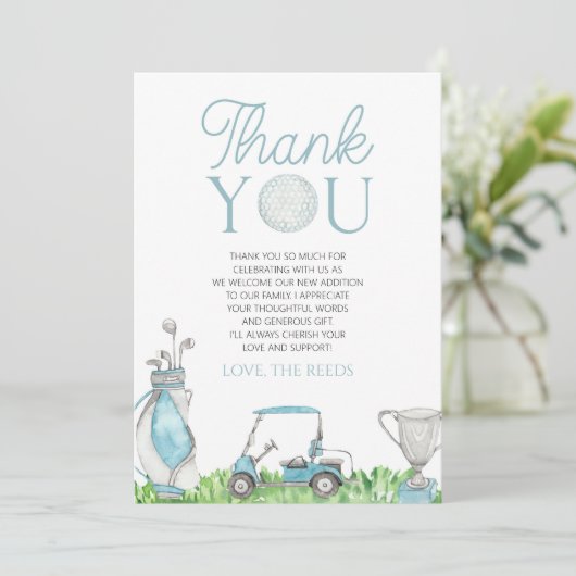 小さなパターブルーゴルフベビーシャワー サンキューカード (スタンド正面)