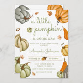 小さなパンプキンがやってくる セージ ベイビー シャワー 招待状 (正面/裏面)