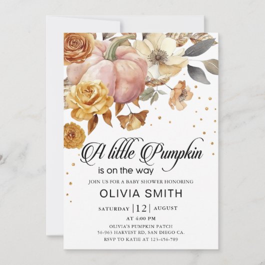 小さなパンプキンの秋のベビーシャワー招待状 招待状 (正面)