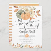 小さなパンプキンの秋の花のベイビーシャワー 招待状 (正面/裏面)