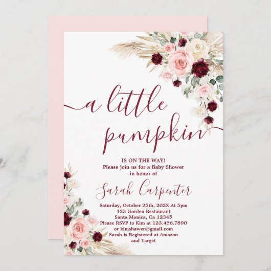 小さなパンプキンパンパス ベビーシャワー招待状 招待状 (正面/裏面)