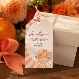 小さなパンプキン ボウ ピンクのベイビーシャワー 水彩 ギフトタグ