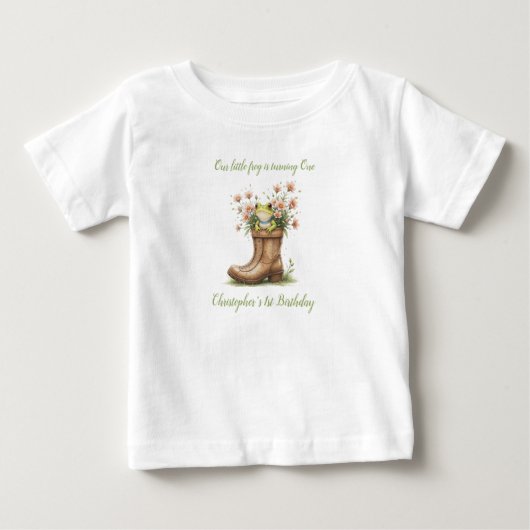 小さなパーソナライズされたカエルのフロギー1歳の誕生日 ベビーTシャツ (正面)