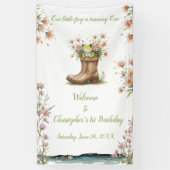 小さなパーソナライズされたカエルのフロギー1歳の誕生日 横断幕 (縦)