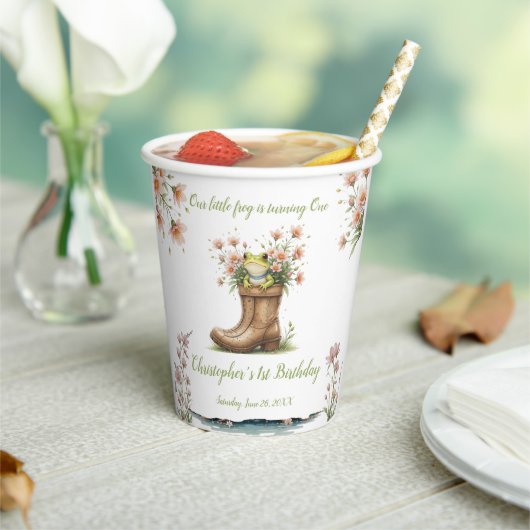 小さなパーソナライズされたカエルのフロギー1歳の誕生日 紙コップ (インサイチュ)