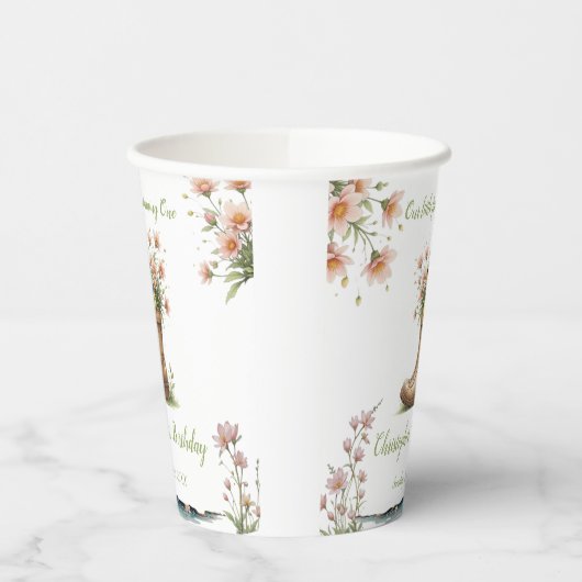 小さなパーソナライズされたカエルのフロギー1歳の誕生日 紙コップ (左)