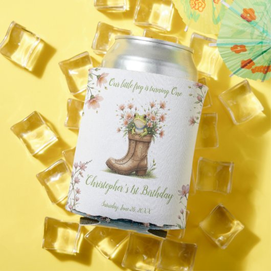 小さなパーソナライズされたカエルのフロギー1歳の誕生日 缶クーラー (インサイチュ 夏)