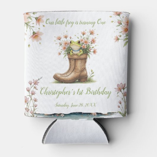 小さなパーソナライズされたカエルのフロギー1歳の誕生日 缶クーラー (正面)