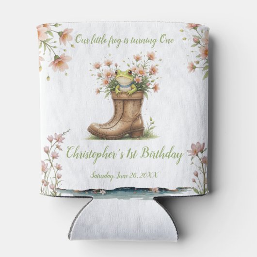 小さなパーソナライズされたカエルのフロギー1歳の誕生日 缶クーラー (裏面)