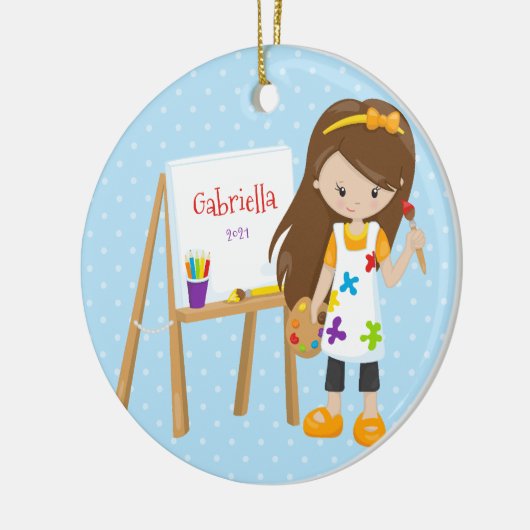 小さなパーソナライズされた芸術家のクリスマス装飾 セラミックオーナメント (左)