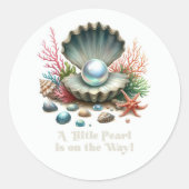 小さなパールが生まれる！ビーチテーマのベイビーシャワーパーティー ラウンドシール (正面)