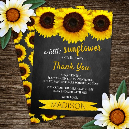 小さなヒマワリが途中だ！赤ちゃんシャワー サンキューカード
