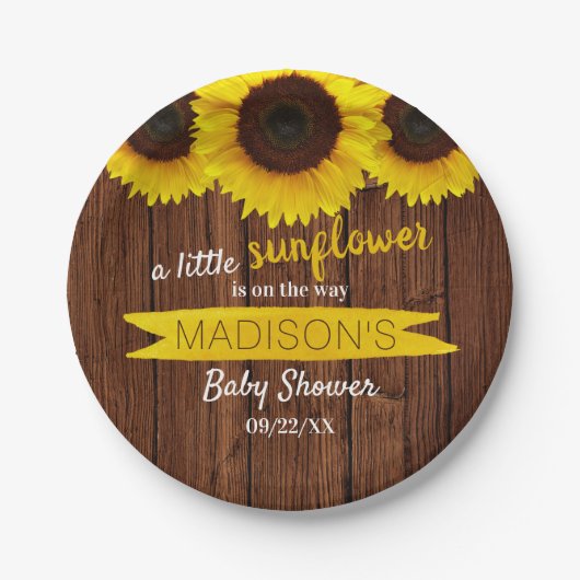 小さなヒマワリが途中だ！赤ちゃんシャワー ペーパープレート (正面)