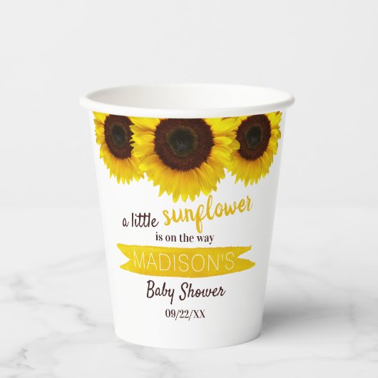 小さなヒマワリが途中だ！赤ちゃんシャワー 紙コップ (正面)