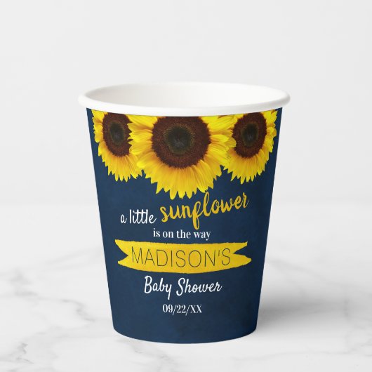 小さなヒマワリが途中だ!赤ちゃんシャワー 紙コップ (正面)