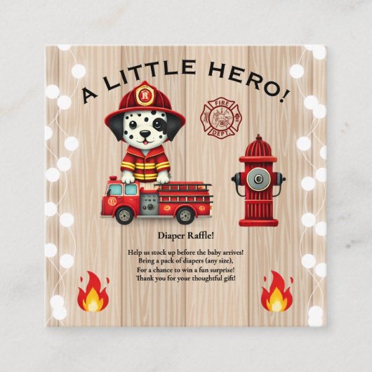 小さなヒーローの消防車の子犬の赤ちゃんシャワー エンクロージャーカード (正面)